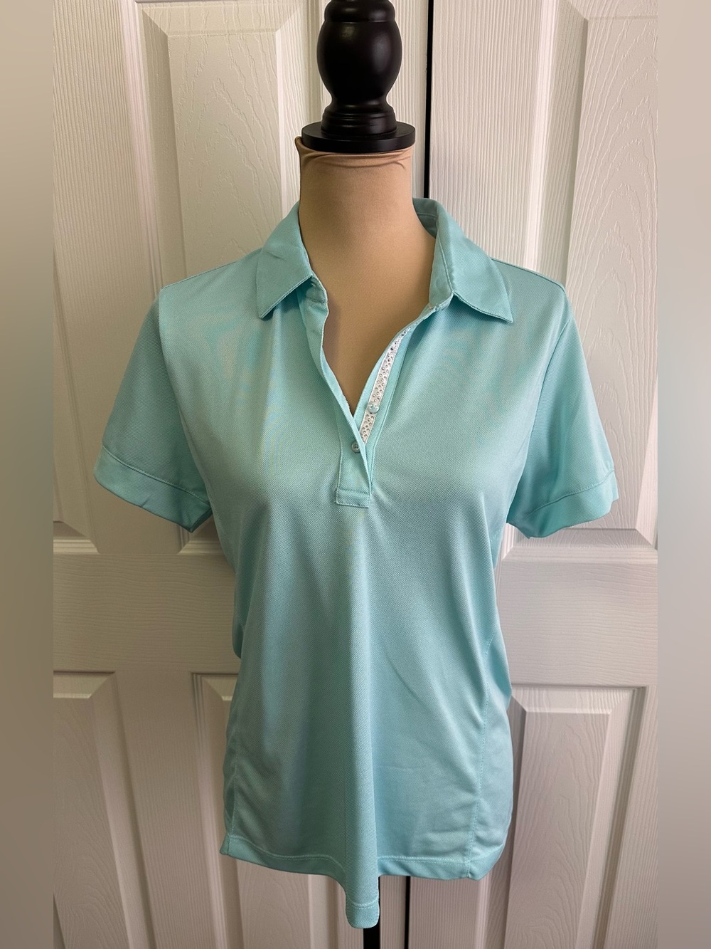 Greg Norman Collection Aqua Short-Sleeve Button-Front Polo